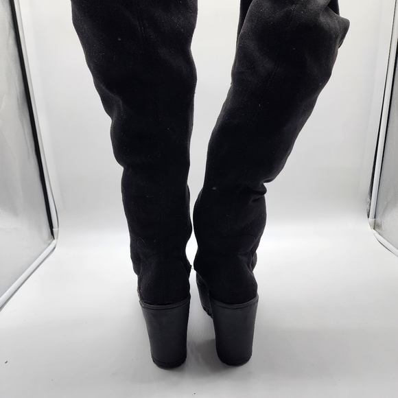 Aus 10 Black Thigh High Platform Faux Suede Boots - Picture 5 of 16